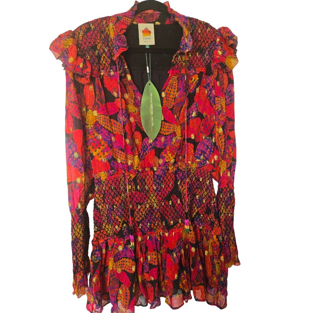 New Farm Rio Heart Daisy Fairy Whimsy Ruffled Long Sleeve Colorful Dress Size M - Picture 2 of 13